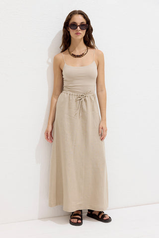 Linen Skirt With Drawstring Sand
