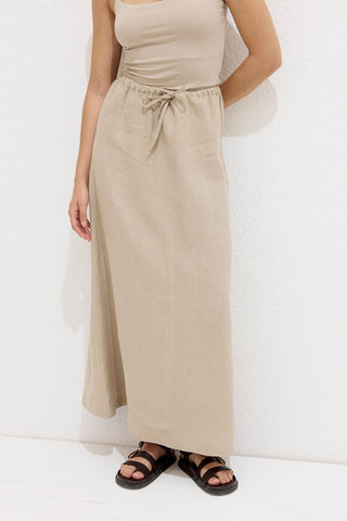 Linen Skirt With Drawstring Sand