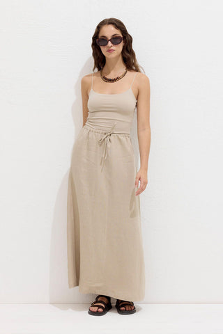 Linen Skirt With Drawstring Sand