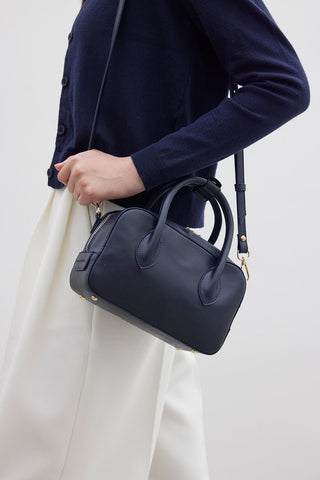 Ester Faux Leather Box Bag Navy Blue