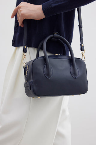 Ester Faux Leather Box Bag Navy Blue