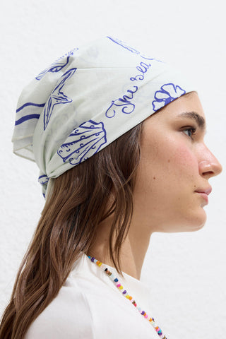 Desenli Pamuklu Atkı Deniz Kabuklu Mavi