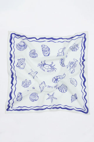 Patterned Cotton Scarf Shellfish Blue