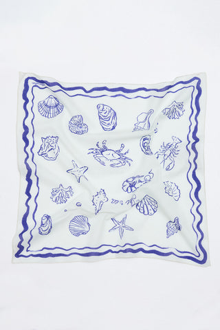 Desenli Pamuklu Atkı Deniz Kabuklu Mavi
