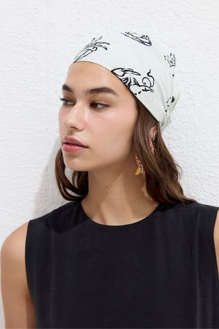 Desenli Pamuklu Atkı Deniz Kabuklu Siyah