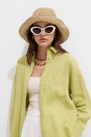 Straw Bucket Hat Beige