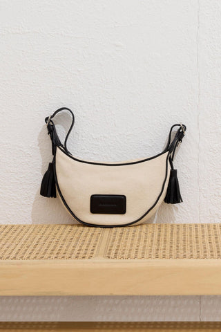 Natural Canvas Oval Baguette Bag Black