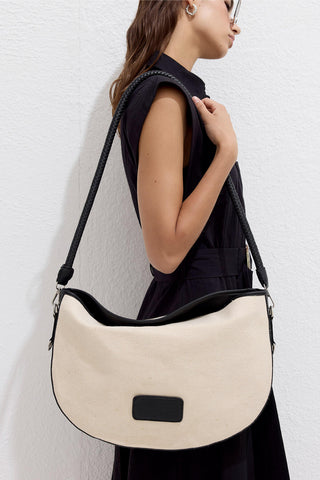 Large Oval Natural Canvas Bag Black