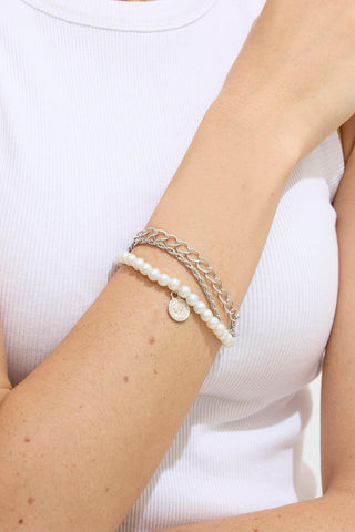 Pearl Chain Bracelet Silver