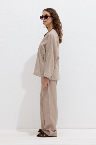 Premium Kumaş Tencel Pantolon Vizon