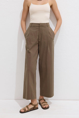 Premium Cotton Pleated Trousers Brown