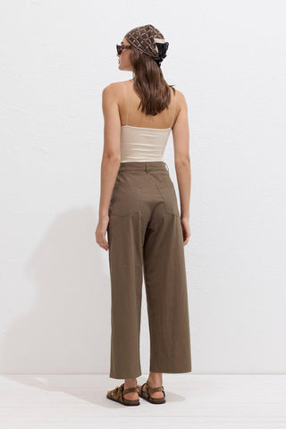 Premium Cotton Pleated Trousers Brown