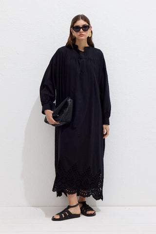 Embroidered Broderie Dress Black