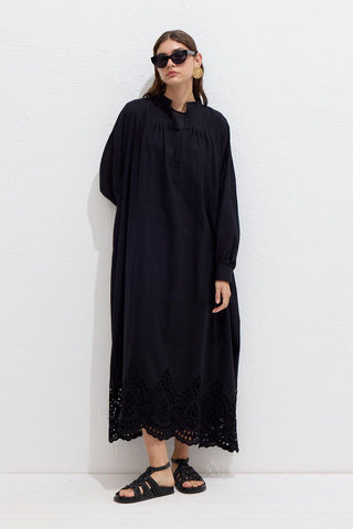 Embroidered Broderie Dress Black