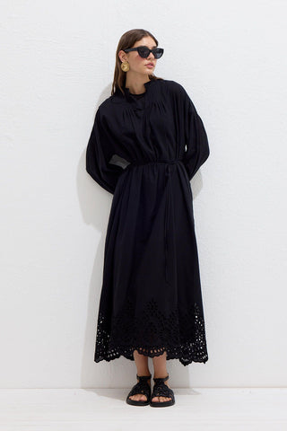 Embroidered Broderie Dress Black