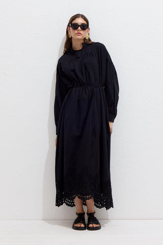 Embroidered Broderie Dress Black