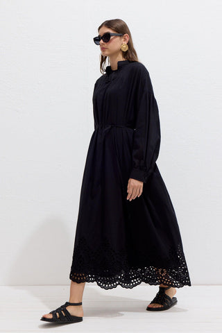 Embroidered Broderie Dress Black