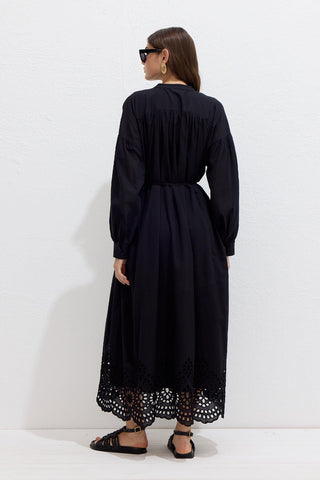 Embroidered Broderie Dress Black