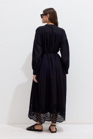 Nakışlı Broderie Elbise Siyah