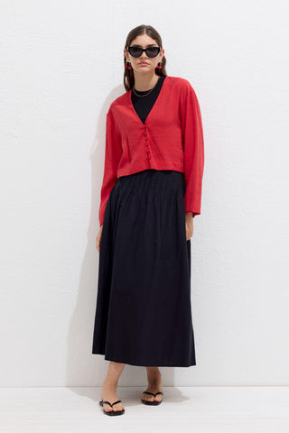 Modal Button Up Blouse Red