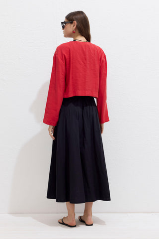 Modal Button Up Blouse Red