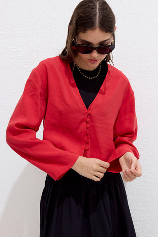 Modal Button Up Blouse Red