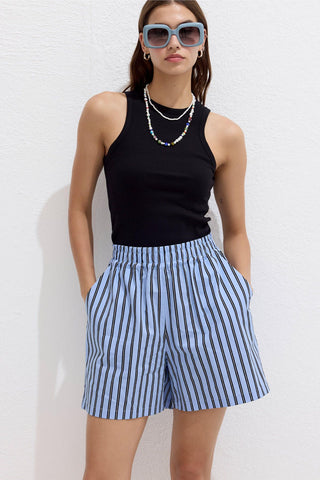 Striped Cotton Shorts Blue