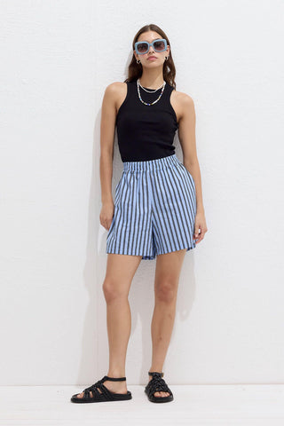 Striped Cotton Shorts Blue