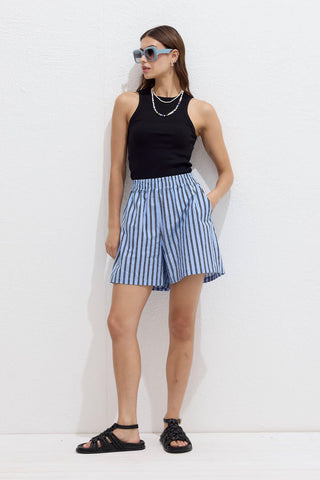 Striped Cotton Shorts Blue