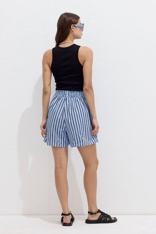 Striped Cotton Shorts Blue