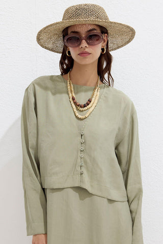 Modal Button Up Blouse Soft Green