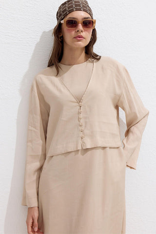 Modal Button Up Blouse Beige