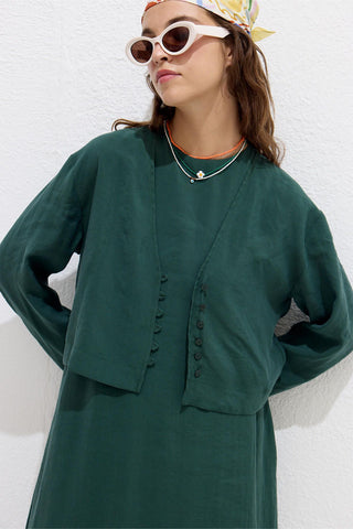 Modal Button Up Blouse Emerald