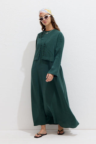 Modal Button Up Blouse Emerald