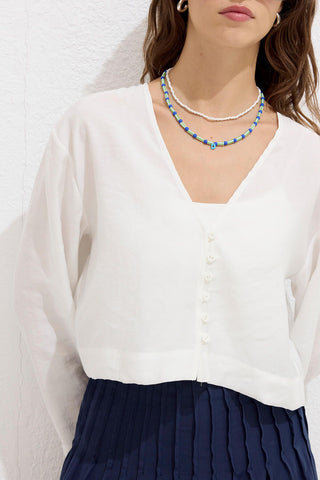 Modal Button Up Blouse Ecru