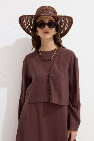 Modal Button Up Blouse Brown