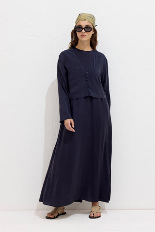 Modal Button Up Blouse Navy Blue