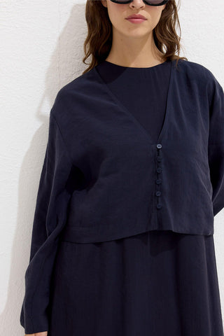 Modal Button Up Blouse Navy Blue