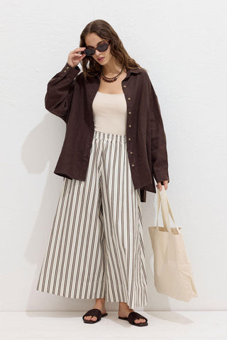 Striped Cotton Pants Beige