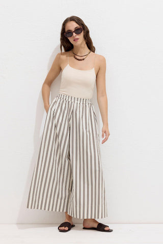 Striped Cotton Pants Beige