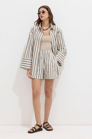 Striped Cotton Shirt Beige