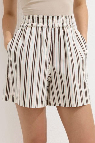 Striped Cotton Shorts Beige