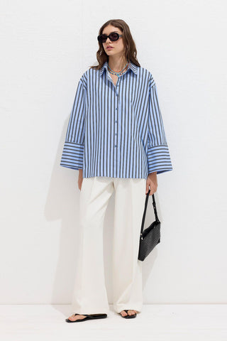 Striped Cotton Shirt Blue Stripe