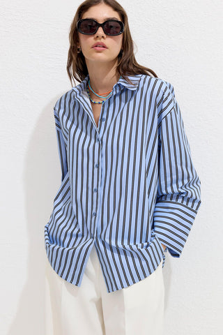 Striped Cotton Shirt Blue Stripe