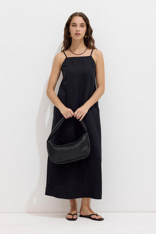 Linen Strappy Dress Black