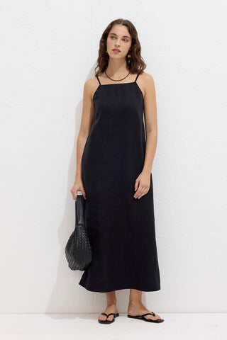 Linen Strappy Dress Black