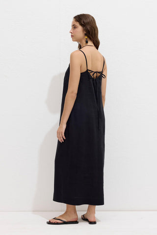 Linen Strappy Dress Black