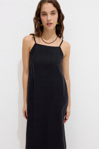 Linen Strappy Dress Black