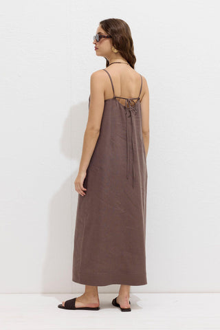 Linen Strappy Dress Dusty Brown