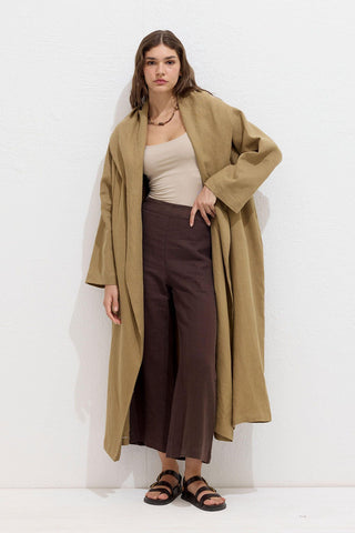 Hooded Linen Trench Coat Sahara